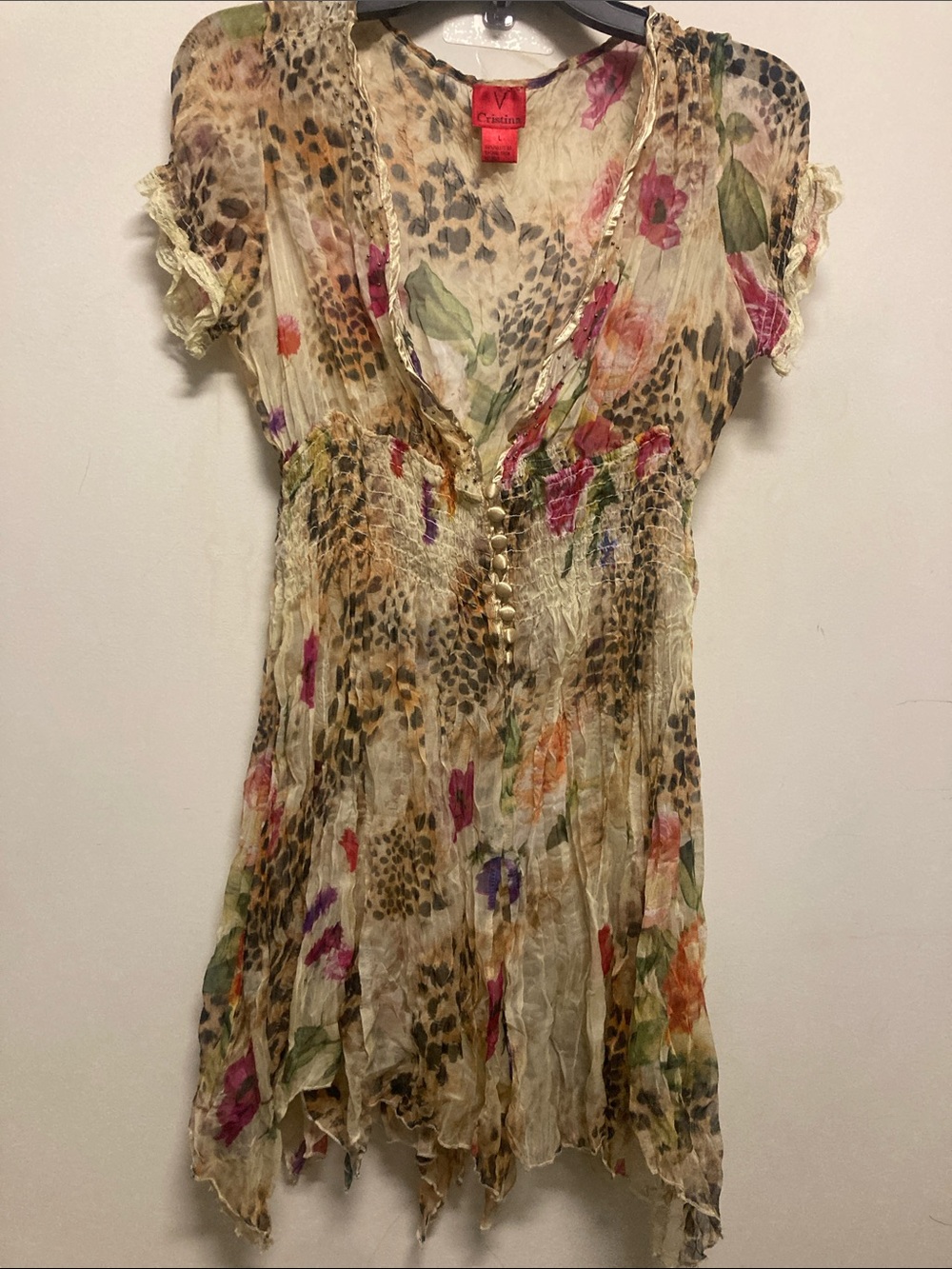V Cristina Cream Floral & Leopard Print V-Neck Tunic
